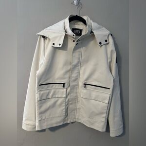Men’s White Faux Leather Jacket With Detachable Hood By Benjamin Black